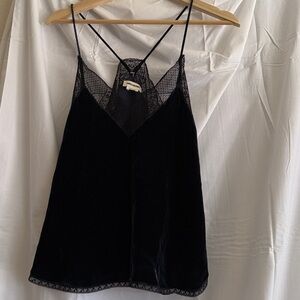 Zadig & Voltaire navy blue black velvet Lace Detail Top size small